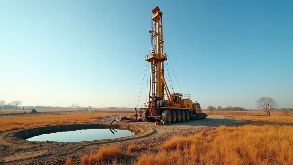 ClearWell drilling rig working on a rural farmland well site